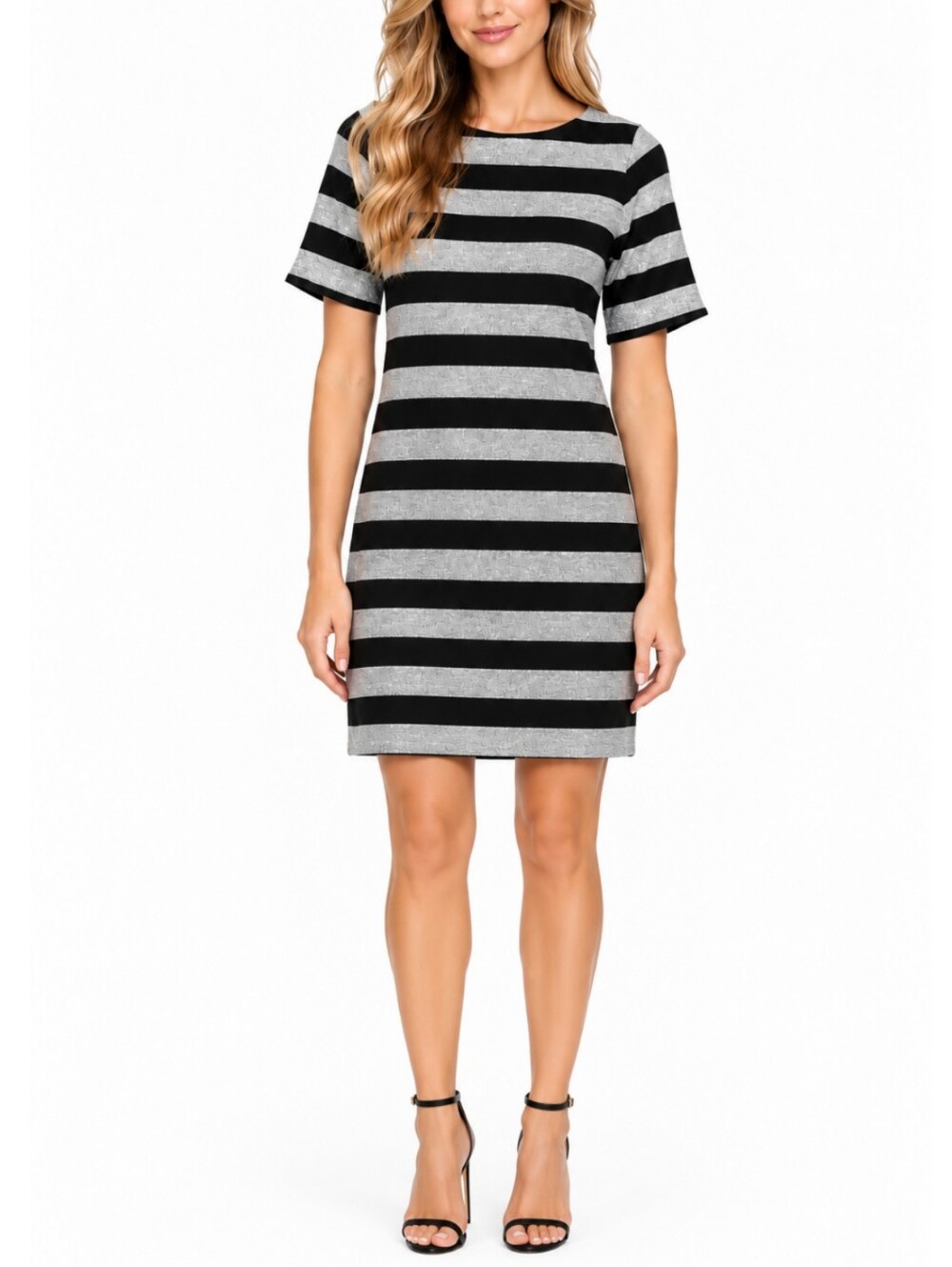 Alice + Olivia Striped Knit Mini Dress 4 Grey Black Indie Sleek Parisian Chic